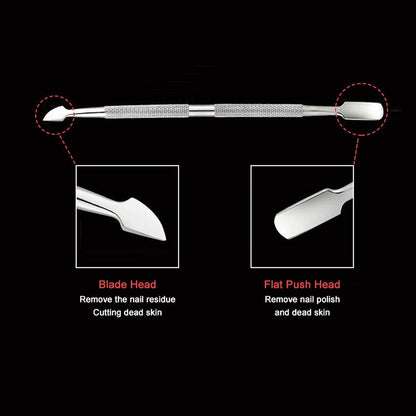 6-Piece Stainless Steel Cuticle Pusher Set - Professional Manicure & Pedicure Tools for Fingernails and Toenails