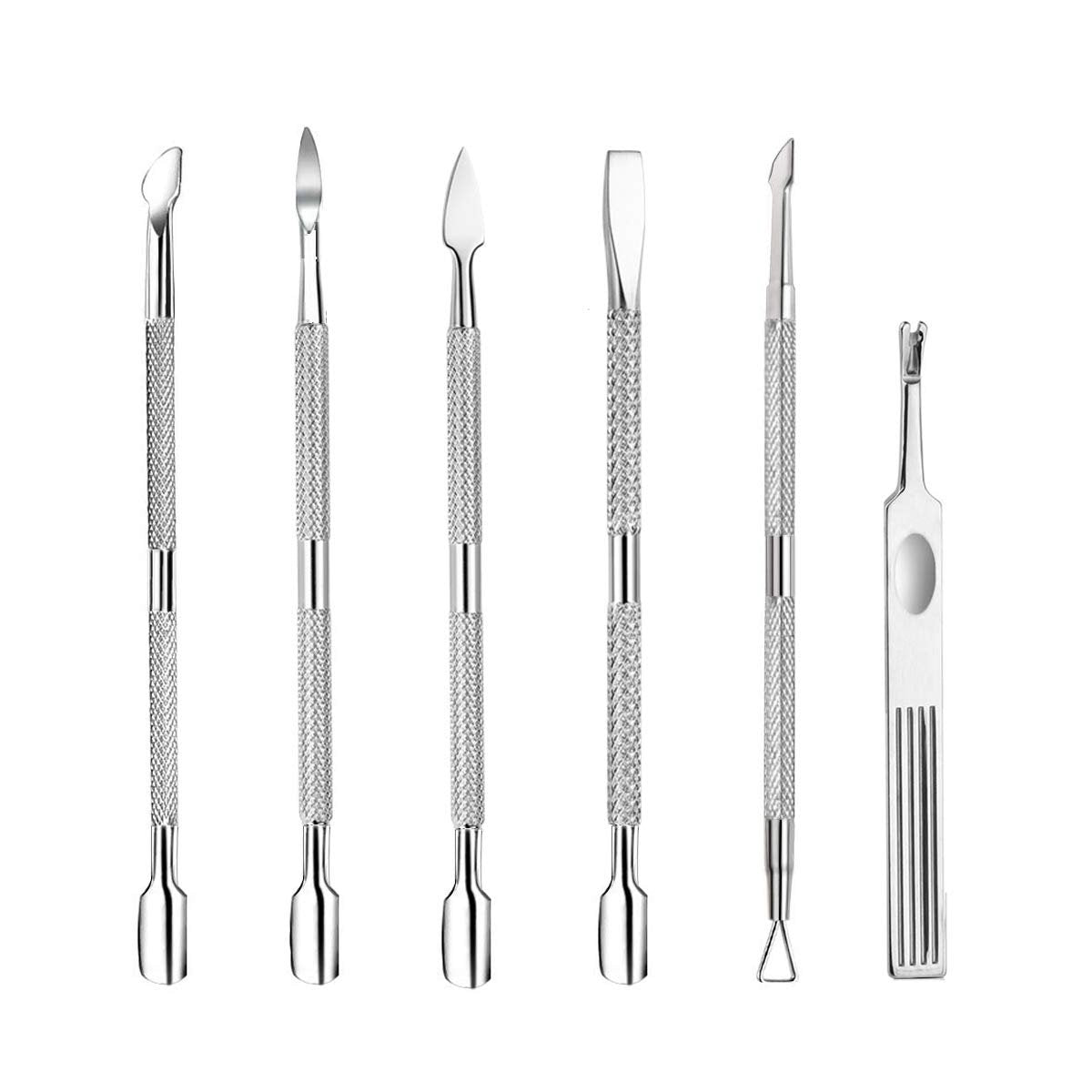 6-Piece Stainless Steel Cuticle Pusher Set - Professional Manicure & Pedicure Tools for Fingernails and Toenails - görsel 1