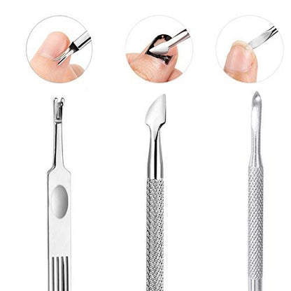 6-Piece Stainless Steel Cuticle Pusher Set - Professional Manicure & Pedicure Tools for Fingernails and Toenails