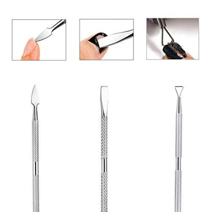 6-Piece Stainless Steel Cuticle Pusher Set - Professional Manicure & Pedicure Tools for Fingernails and Toenails