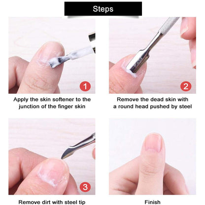 6-Piece Stainless Steel Cuticle Pusher Set - Professional Manicure & Pedicure Tools for Fingernails and Toenails
