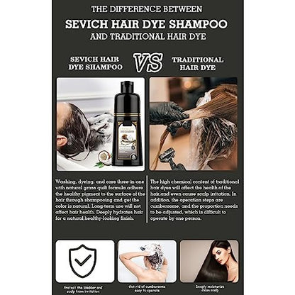 Gegong Hair Coloring Shampoo - 500ml Natural Black Color Shampoo with 4 Gloves, Coconut Ginger Nourishing Formula for Fast Hair Dyeing
