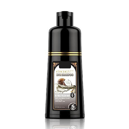 Gegong Hair Coloring Shampoo - 500ml Natural Black Color Shampoo with 4 Gloves, Coconut Ginger Nourishing Formula for Fast Hair Dyeing