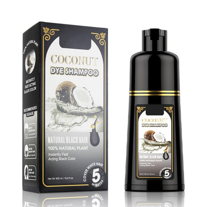 Gegong Hair Coloring Shampoo - 500ml Natural Black Color Shampoo with 4 Gloves, Coconut Ginger Nourishing Formula for Fast Hair Dyeing