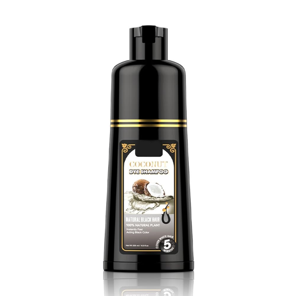 Gegong Hair Coloring Shampoo - 500ml Natural Black Color Shampoo with 4 Gloves, Coconut Ginger Nourishing Formula for Fast Hair Dyeing - görsel 1