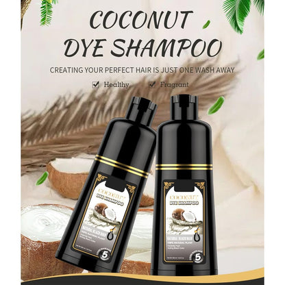 Gegong Hair Coloring Shampoo - 500ml Natural Black Color Shampoo with 4 Gloves, Coconut Ginger Nourishing Formula for Fast Hair Dyeing
