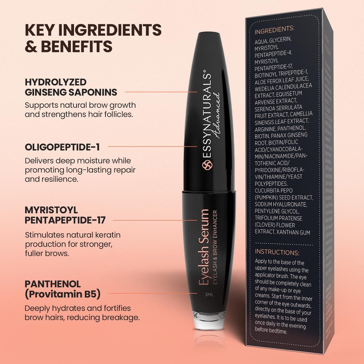 EssyNaturals Advanced Eyelash Growth Serum – Premium Lash Serum for Fuller, Longer Lashes – Irritation-Free Formula Avelisse