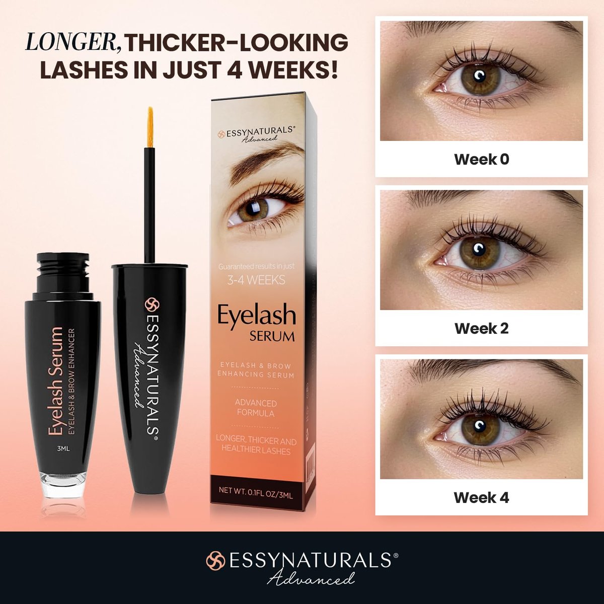 EssyNaturals Advanced Eyelash Growth Serum – Premium Lash Serum for Fuller, Longer Lashes – Irritation-Free Formula Avelisse