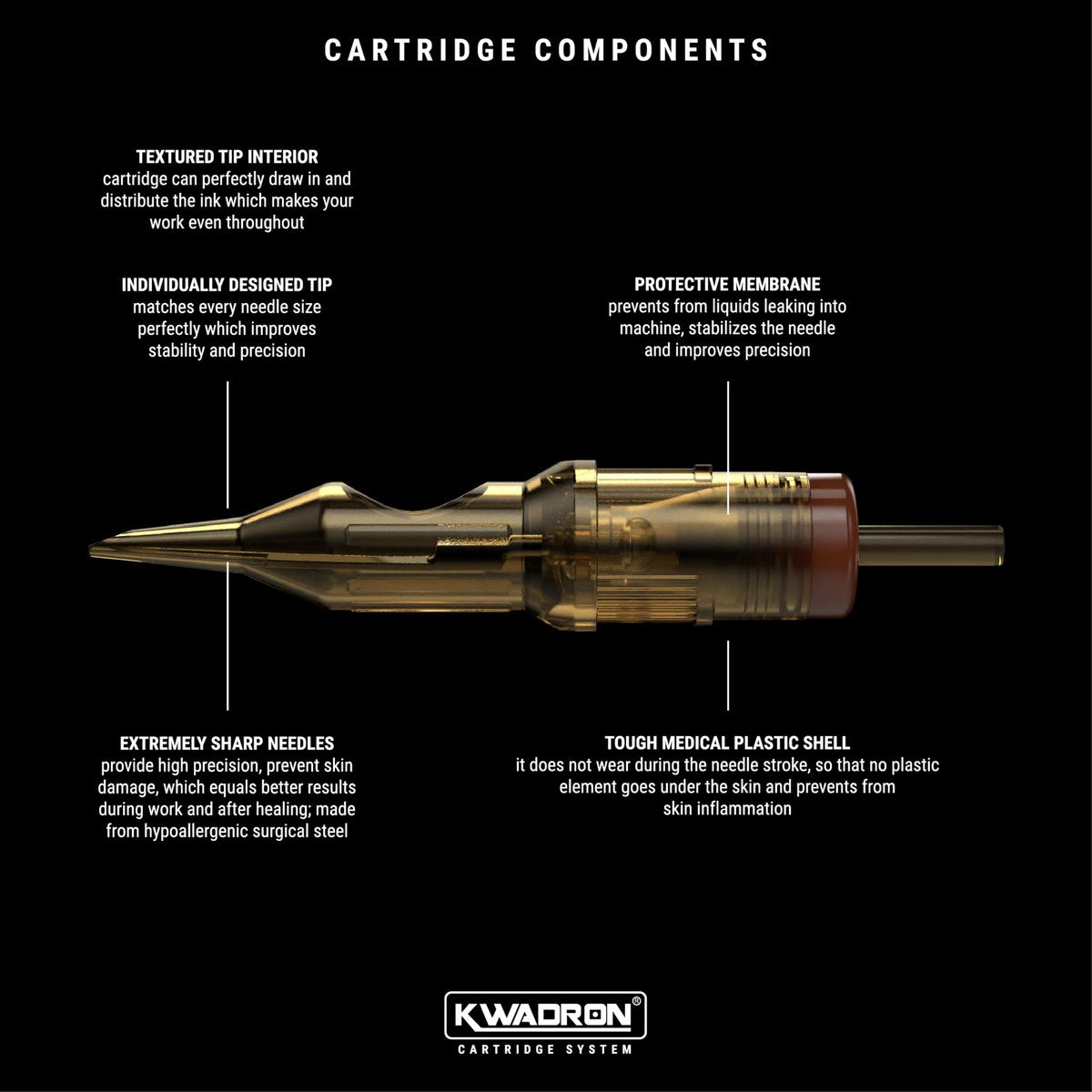 Kwadron Tattoo Needle Cartridge - Round Liners Long Taper, 35/3RLLT, Box of 20 Avelisse