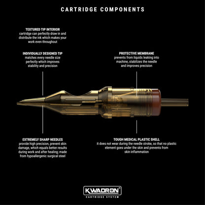 Kwadron Tattoo Needle Cartridge - Round Liners Long Taper, 35/3RLLT, Box of 20 Avelisse