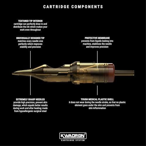 Kwadron Tattoo Needle Cartridge - Round Liners Long Taper, 35/3RLLT, Box of 20 Avelisse