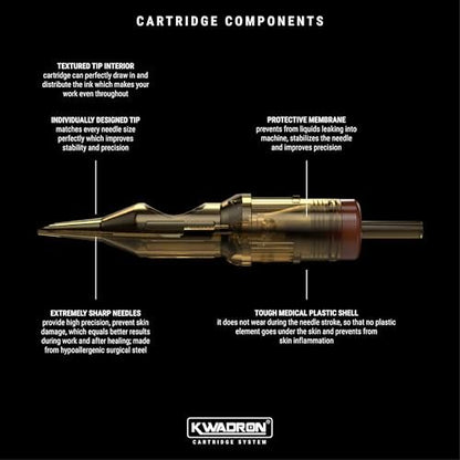 Kwadron Tattoo Needle Cartridge - Round Liners Long Taper, 35/3RLLT, Box of 20 Avelisse