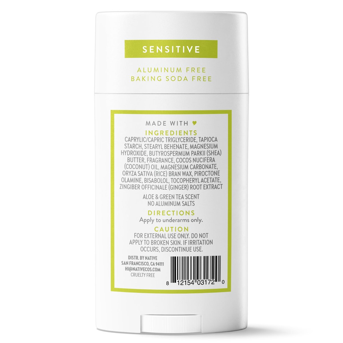 Native Sensitive Deodorant - Aluminum-Free, Baking Soda & Coconut Oil for Sensitive Skin - Aloe & Green Tea, 2.65 oz - görsel 18