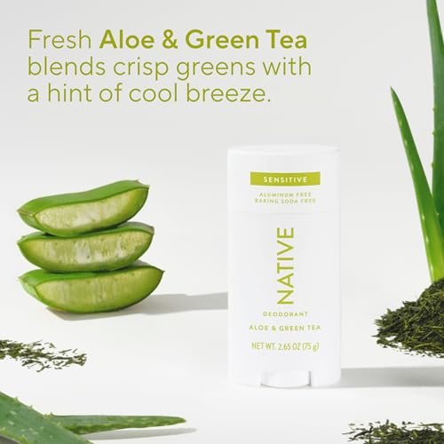 Native Sensitive Deodorant - Aluminum-Free, Baking Soda & Coconut Oil for Sensitive Skin - Aloe & Green Tea, 2.65 oz - görsel 7