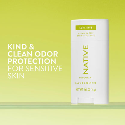 Native Sensitive Deodorant - Aluminum-Free, Baking Soda & Coconut Oil for Sensitive Skin - Aloe & Green Tea, 2.65 oz