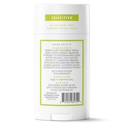 Native Sensitive Deodorant - Aluminum-Free, Baking Soda & Coconut Oil for Sensitive Skin - Aloe & Green Tea, 2.65 oz