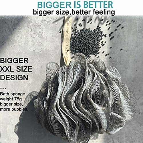 Charcoal Exfoliating Loofah Bath Back Brush On a Stick - 2-Pack Long Handle Body Scrubber for Men and Women - görsel 6