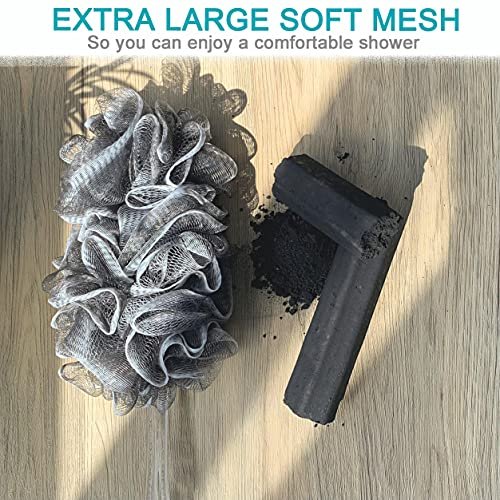 Charcoal Exfoliating Loofah Bath Back Brush On a Stick - 2-Pack Long Handle Body Scrubber for Men and Women - görsel 4