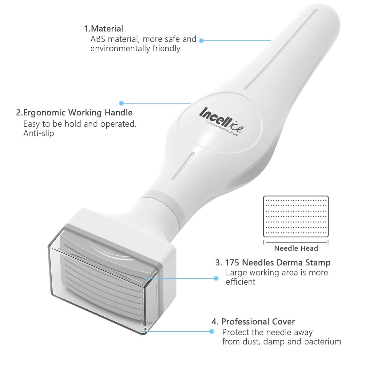 INCELLICE 175 Titanium Microneedle Stamp for Face – 1.0 mm Derma Stamp for Home Use - görsel 3