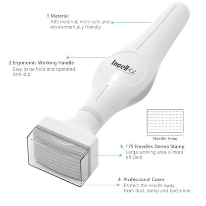 INCELLICE 175 Titanium Microneedle Stamp for Face – 1.0 mm Derma Stamp for Home Use