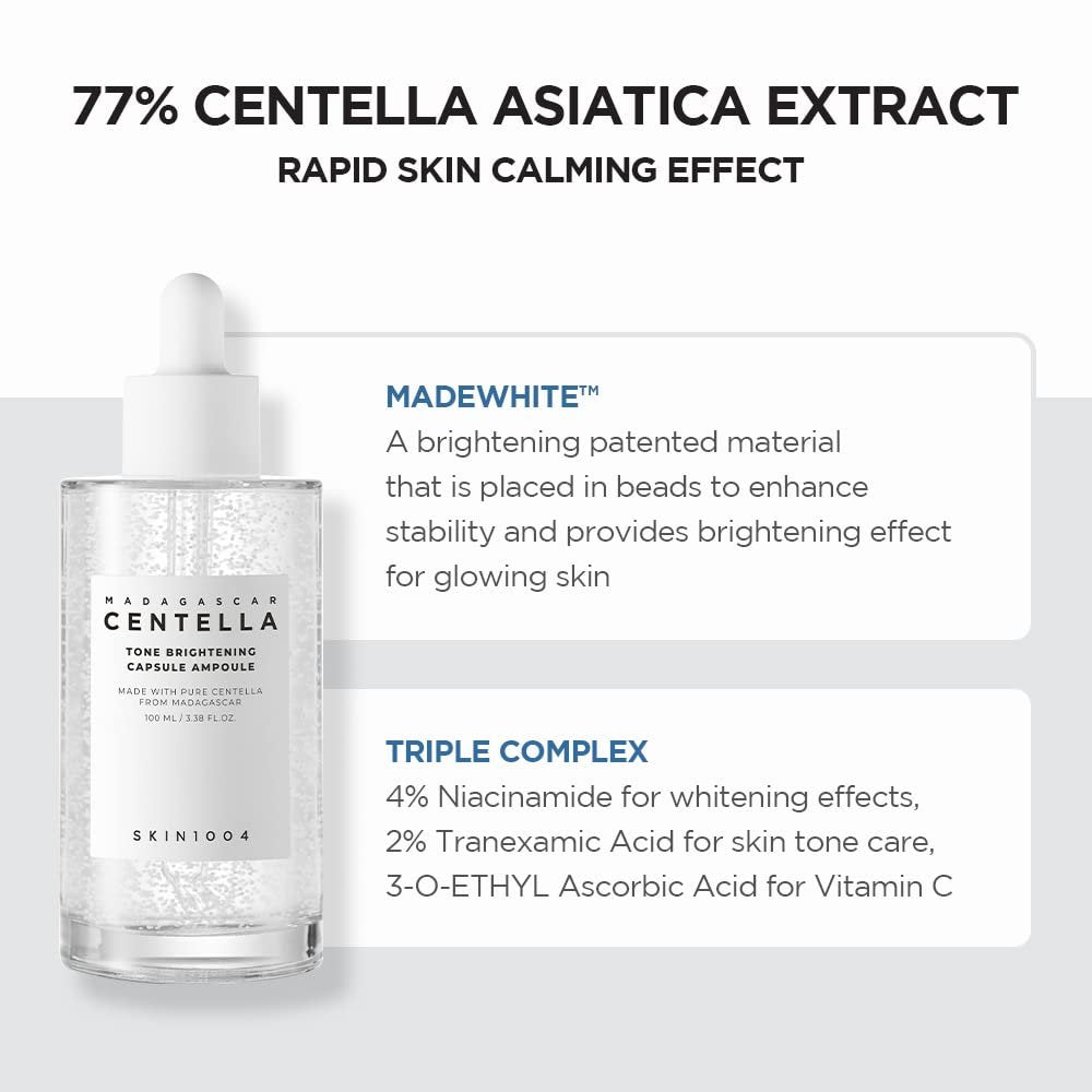SKIN1004 Madagascar Centella Tone Brightening Capsule Ampoule 100ml - Calming, Moisturizing & Brightening Serum for Sensitive Skin Avelisse