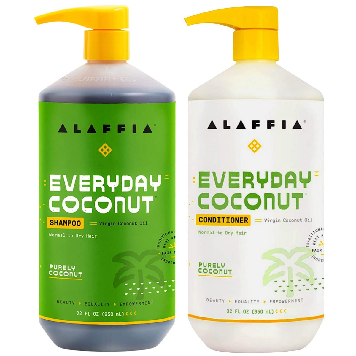 Alaffia EveryDay Coconut Shampoo and Conditioner Set - Normal to Dry Hair, Ginger & Coconut Oil, Fair Trade, 32 Fl Oz (Pack of 2) Avelisse