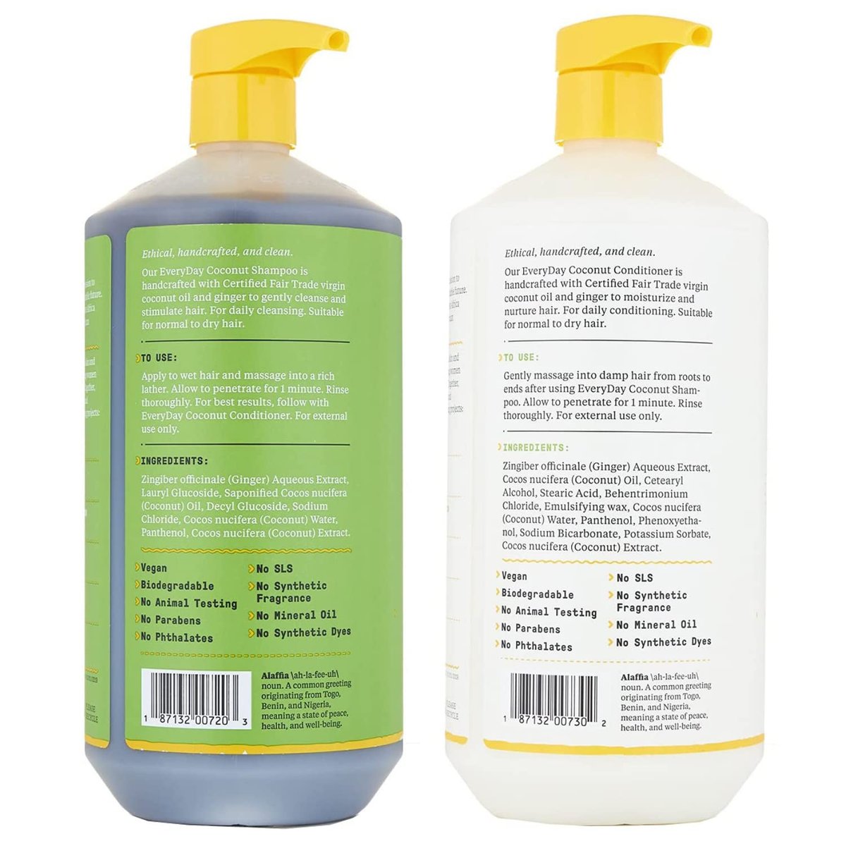 Alaffia EveryDay Coconut Shampoo and Conditioner Set - Normal to Dry Hair, Ginger & Coconut Oil, Fair Trade, 32 Fl Oz (Pack of 2) Avelisse