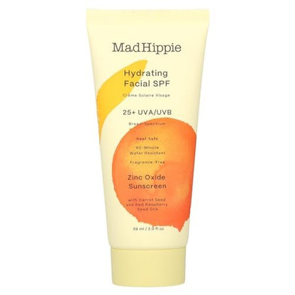Mad Hippie Hydrating Facial SPF 25+ Zinc Oxide Sunscreen, Reef-Safe Face Cream, Fragrance-Free, 2 Oz