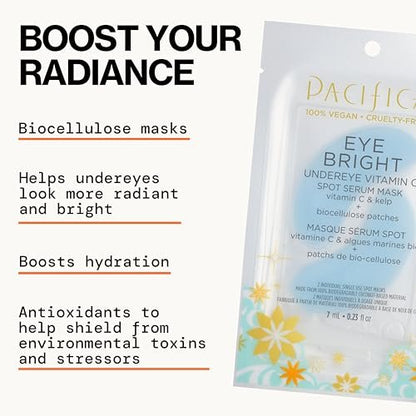 Pacifica Undereye Spot Serum Mask – Bright Eye Vitamin C Mask for Dark Circles & Hydration, Brightening Under Eye Treatment, Vegan & Cruelty-Free, 2 Count