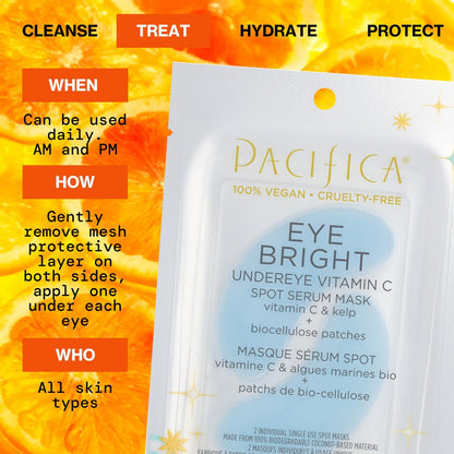 Pacifica Undereye Spot Serum Mask – Bright Eye Vitamin C Mask for Dark Circles & Hydration, Brightening Under Eye Treatment, Vegan & Cruelty-Free, 2 Count