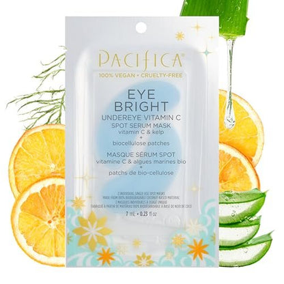 Pacifica Undereye Spot Serum Mask – Bright Eye Vitamin C Mask for Dark Circles & Hydration, Brightening Under Eye Treatment, Vegan & Cruelty-Free, 2 Count