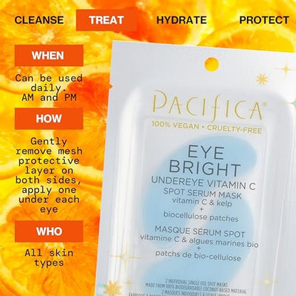 Pacifica Undereye Spot Serum Mask – Bright Eye Vitamin C Mask for Dark Circles & Hydration, Brightening Under Eye Treatment, Vegan & Cruelty-Free, 2 Count