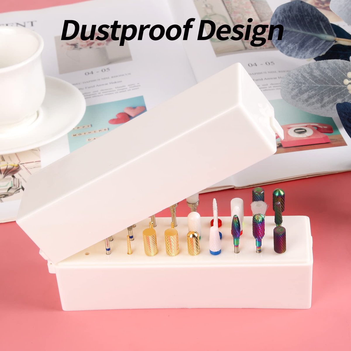 Anfigo Nail Drill Bits Holder - 30 Holes Dustproof Efile Bit Organizer Case for Acrylic Nail Drill Bits, Manicure Tools (Large, Multicolor) - görsel 9