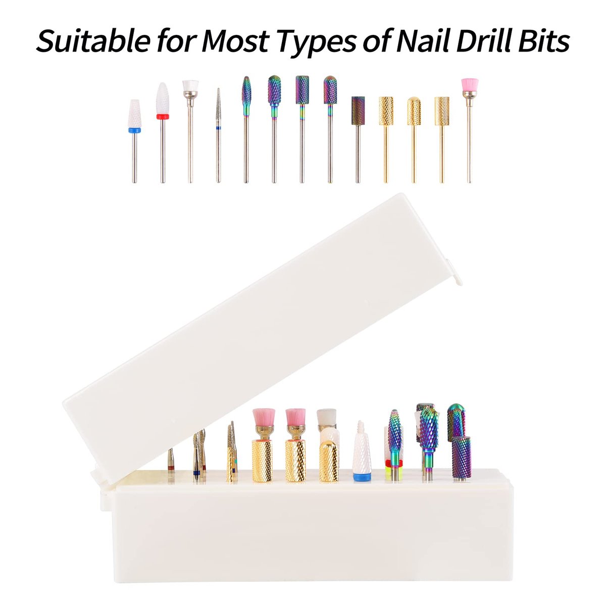 Anfigo Nail Drill Bits Holder - 30 Holes Dustproof Efile Bit Organizer Case for Acrylic Nail Drill Bits, Manicure Tools (Large, Multicolor) - görsel 3