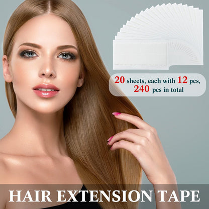 Leelosp 240 Pieces Hair Extension Tape Tabs Double Sided Replacement Tape for Hair Extensions Adhesive 1.57 x 0.32 Inch White