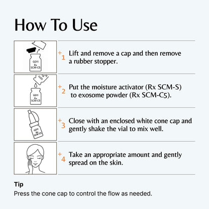 GD11 SCM 2-Step Exosome Ampoule - Freeze-Dried Powder & Moisture Activator with CICA, Panthenol & Ceramide - K-Beauty Hydration Serum (1 Pair, 5000ppm)