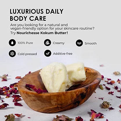 Nourichesse Kokum Butter - 1 LB (16oz) Block. Pure, Unrefined Butter for Skin & Hair Moisturizer. DIY Soap, Balm, Cream Base.
