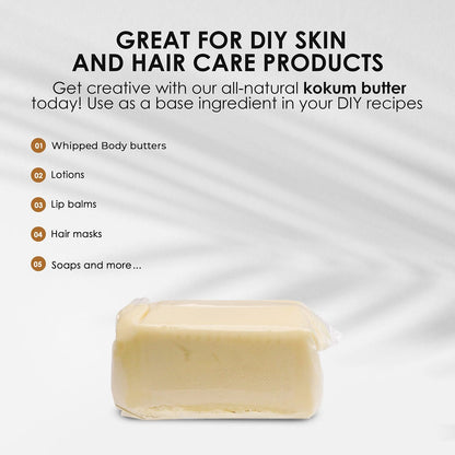 Nourichesse Kokum Butter - 1 LB (16oz) Block. Pure, Unrefined Butter for Skin & Hair Moisturizer. DIY Soap, Balm, Cream Base.