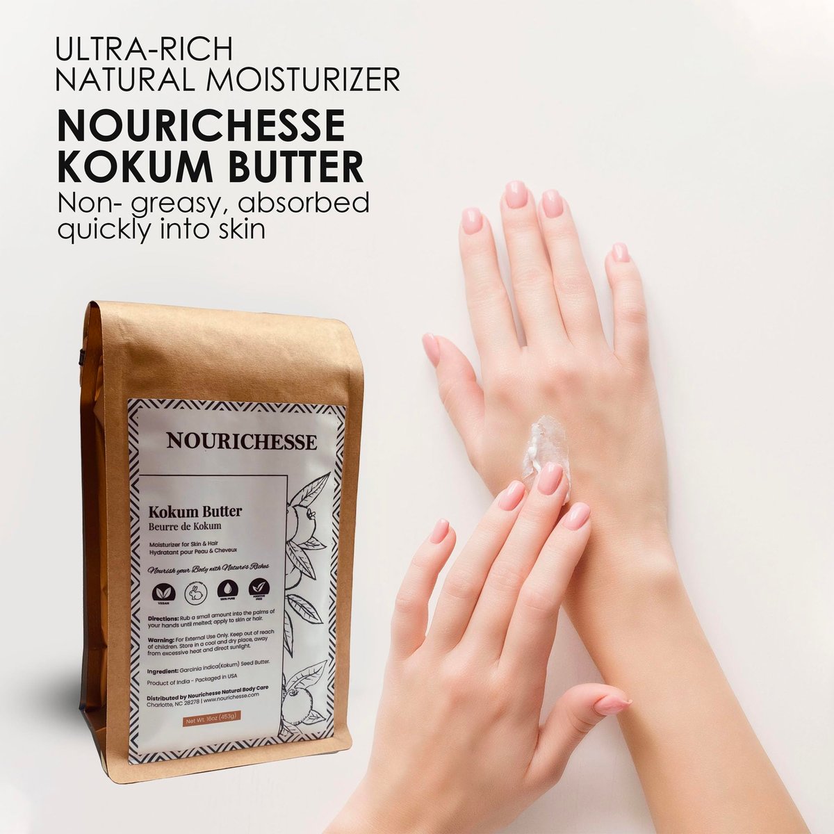 Nourichesse Kokum Butter - 1 LB (16oz) Block. Pure, Unrefined Butter for Skin & Hair Moisturizer. DIY Soap, Balm, Cream Base. - görsel 9