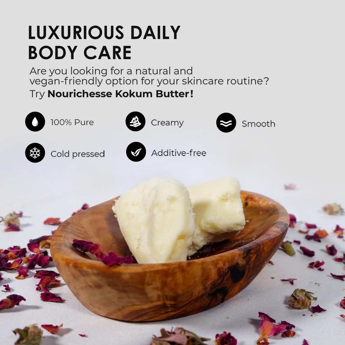 Nourichesse Kokum Butter - 1 LB (16oz) Block. Pure, Unrefined Butter for Skin & Hair Moisturizer. DIY Soap, Balm, Cream Base. - görsel 5