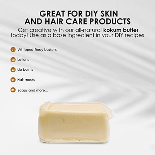Nourichesse Kokum Butter - 1 LB (16oz) Block. Pure, Unrefined Butter for Skin & Hair Moisturizer. DIY Soap, Balm, Cream Base. - görsel 8