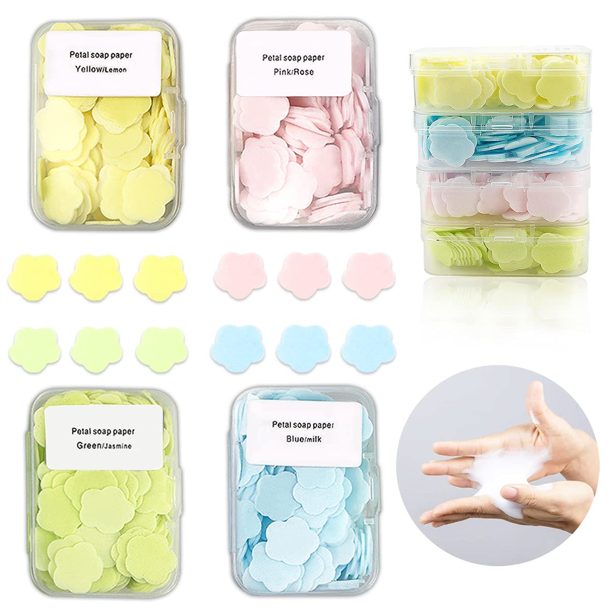 FERCAISH 400 Petal Soap Sheets – Portable Dissolvable Hand Soap for Travel, Camping & Hiking (4 Box Set) - görsel 1