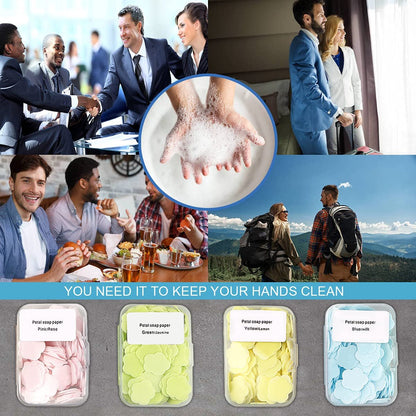 FERCAISH 400 Petal Soap Sheets – Portable Dissolvable Hand Soap for Travel, Camping & Hiking (4 Box Set)