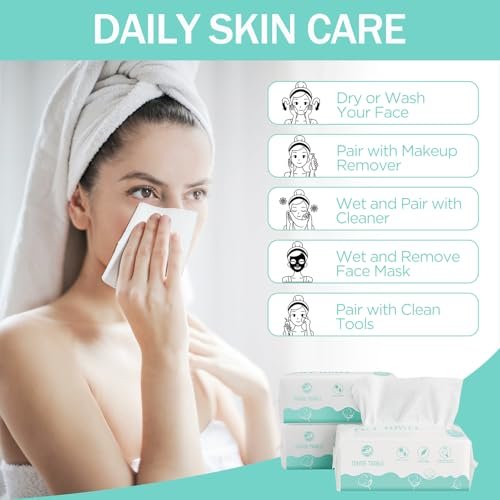 Tahoe Trails Disposable Face Towel – Soft Dry Wipe, Lint Free, Cotton Facial Tissue for Sensitive Skin, Makeup Removing & Surface Cleaning, 7.87 x 7.87 inch, 80 Count - görsel 14
