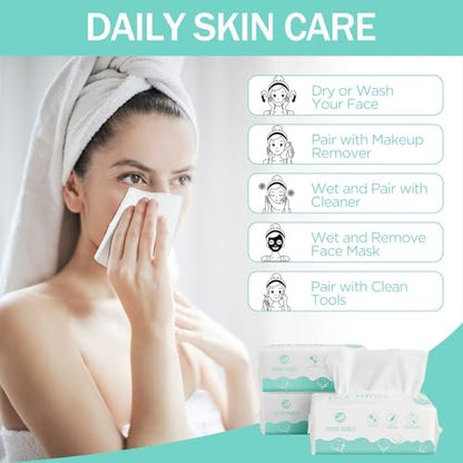 Tahoe Trails Disposable Face Towel – Soft Dry Wipe, Lint Free, Cotton Facial Tissue for Sensitive Skin, Makeup Removing & Surface Cleaning, 7.87 x 7.87 inch, 80 Count