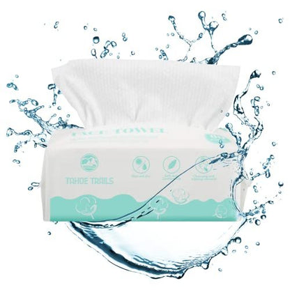 Tahoe Trails Disposable Face Towel – Soft Dry Wipe, Lint Free, Cotton Facial Tissue for Sensitive Skin, Makeup Removing & Surface Cleaning, 7.87 x 7.87 inch, 80 Count