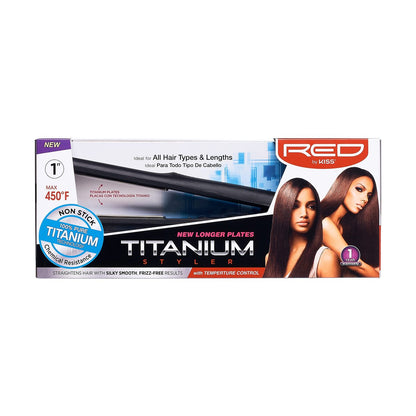 Red by Kiss 1-Inch Titanium Flat Iron with Temperature Control (FT10) - Adjustable Open Dial