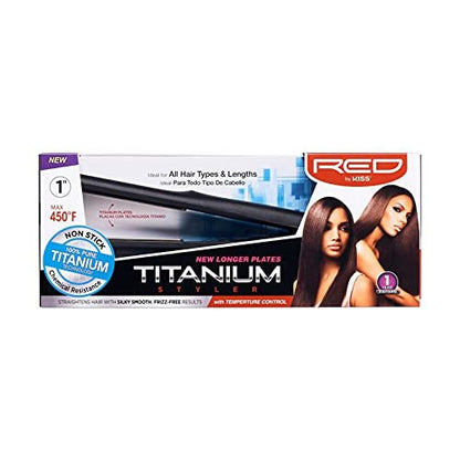 Red by Kiss 1-Inch Titanium Flat Iron with Temperature Control (FT10) - Adjustable Open Dial
