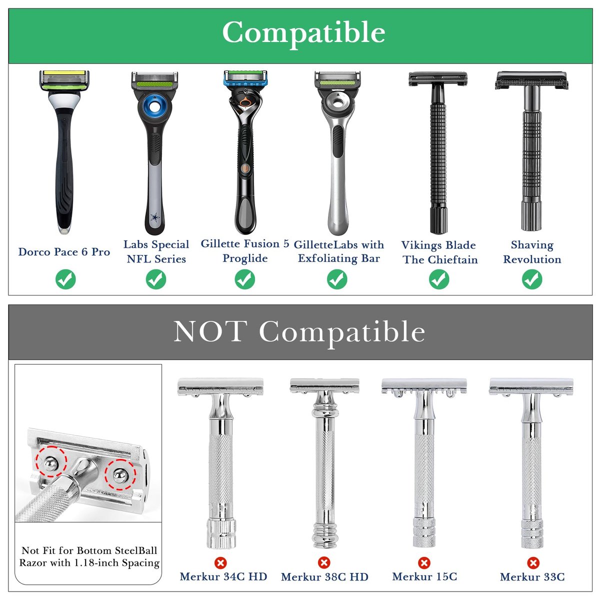 Linkidea Stainless Steel Safety Razor Stand - Tall Black Travel Shaving Razor Holder, Compatible with Gillette Fusion 5 Long Handle Razors - görsel 4