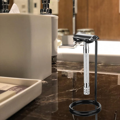Linkidea Stainless Steel Safety Razor Stand - Tall Black Travel Shaving Razor Holder, Compatible with Gillette Fusion 5 Long Handle Razors